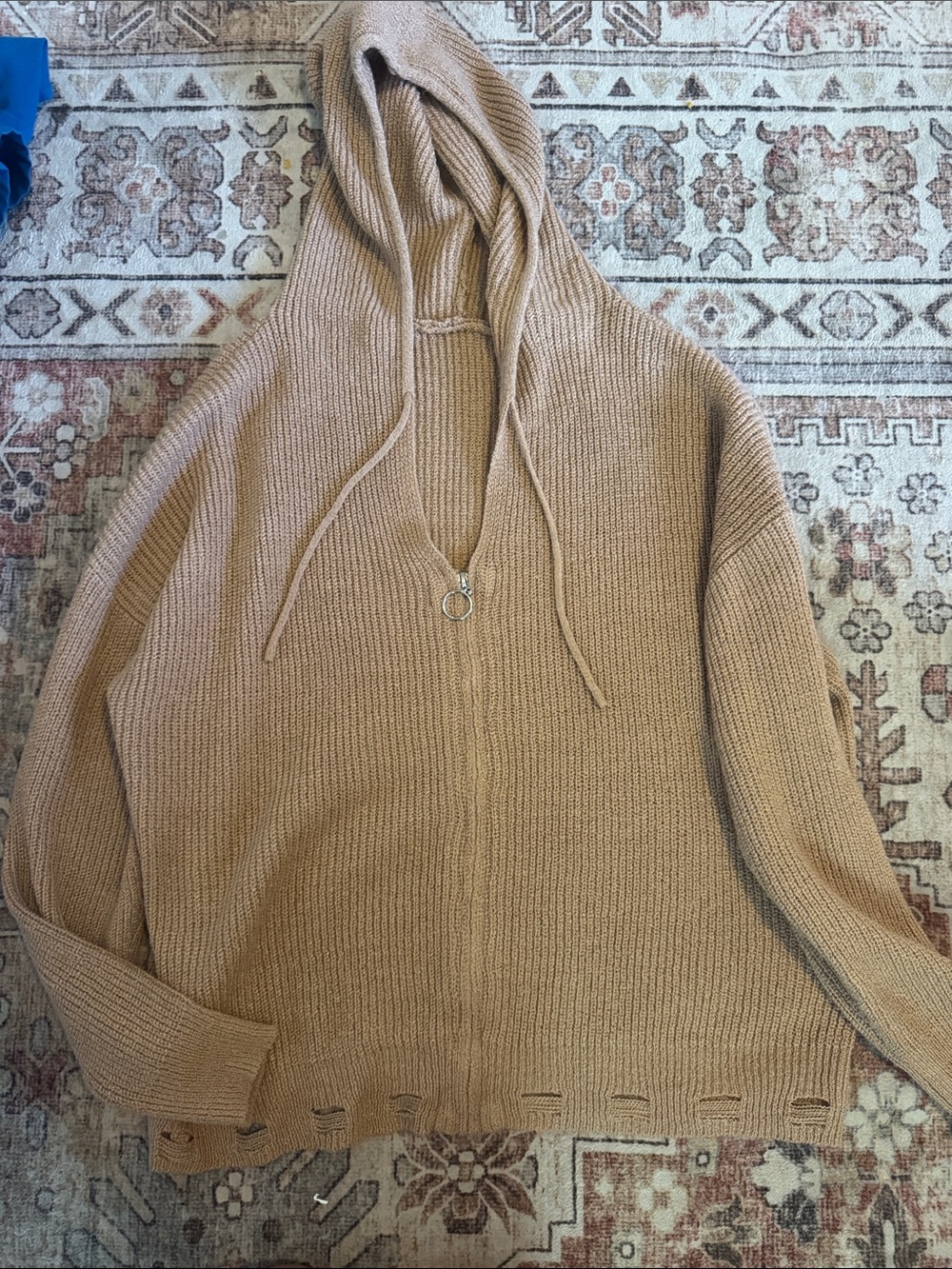 Women’s Hooded Zip Sweater Pullover - Tan